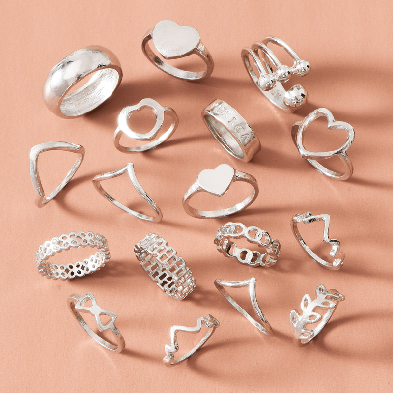 fashion love leaf ring 17-piece set