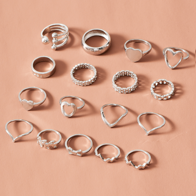 fashion love leaf ring 17-piece set