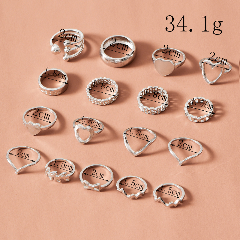 fashion love leaf ring 17-piece set