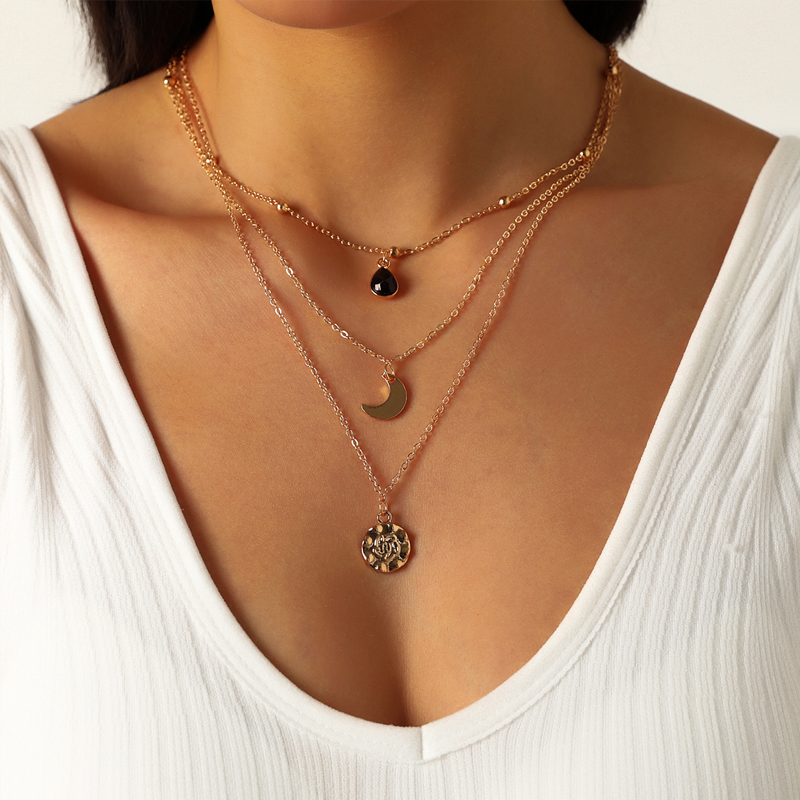 new water drop moon three-layer necklace