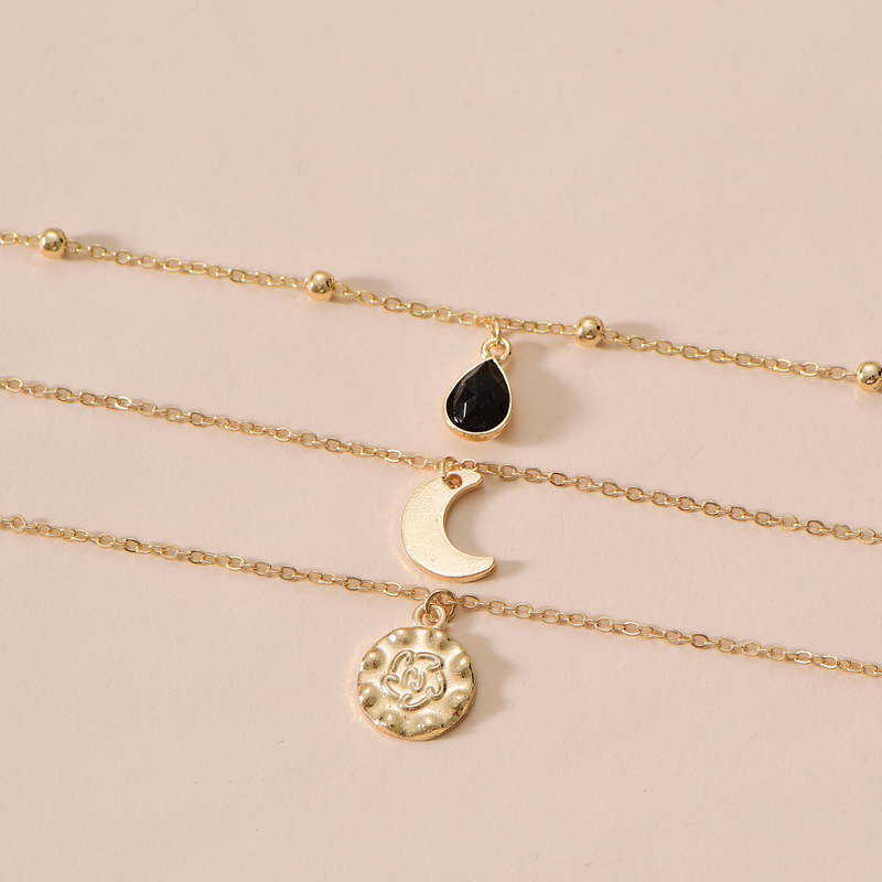 new water drop moon three-layer necklace