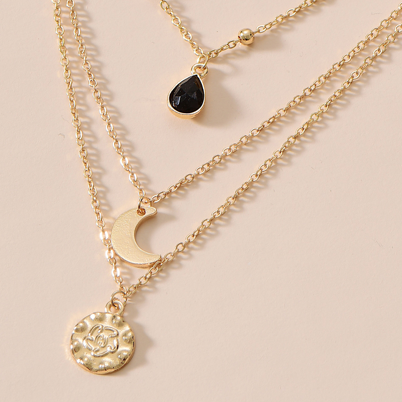 new water drop moon three-layer necklace