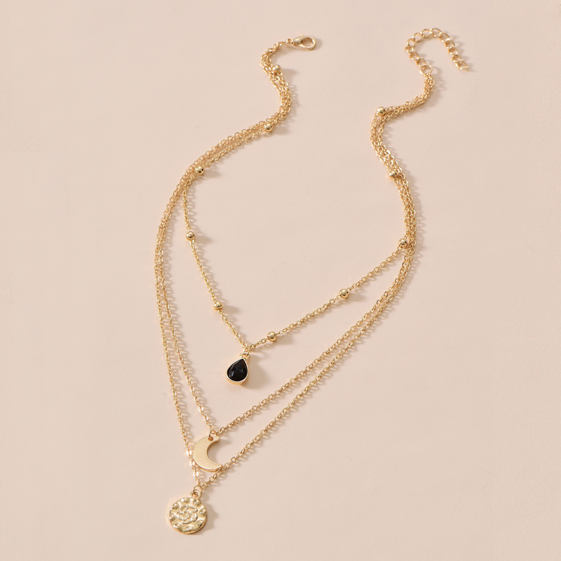 new water drop moon three-layer necklace