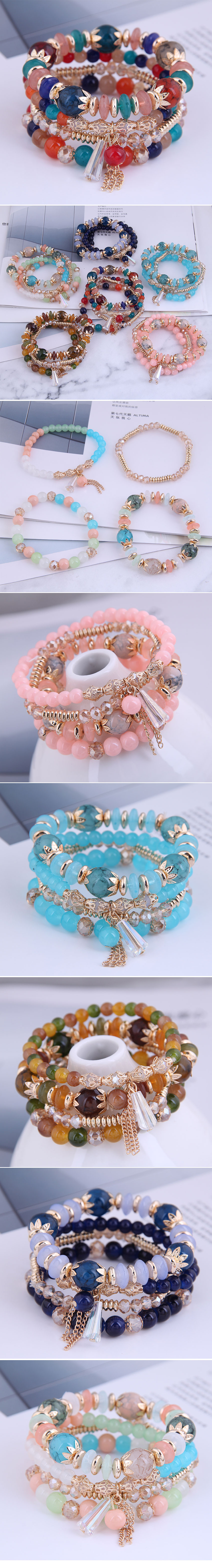 fashion simple crystal beads multi-layer bracelet