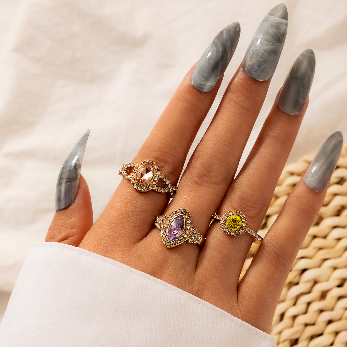 fashion alloy artificial gemstone rings set