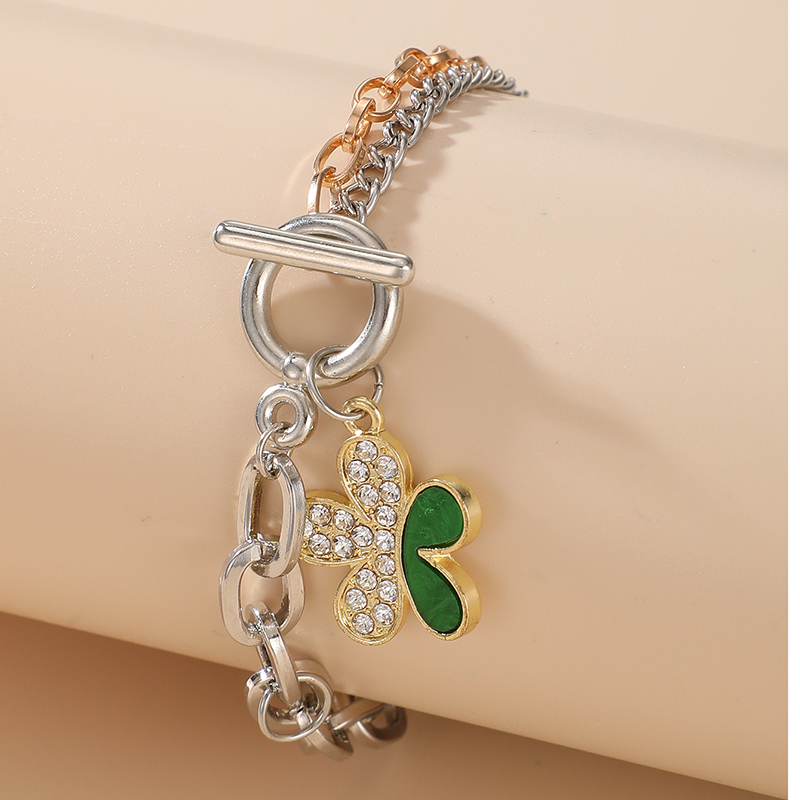 simple inlaid green crystal diamond flower bracelet alloy adjustable jewelrypicture2
