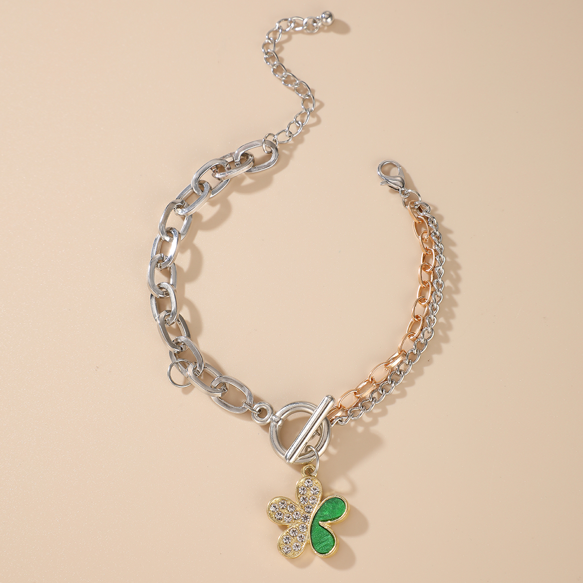 simple inlaid green crystal diamond flower bracelet alloy adjustable jewelrypicture5