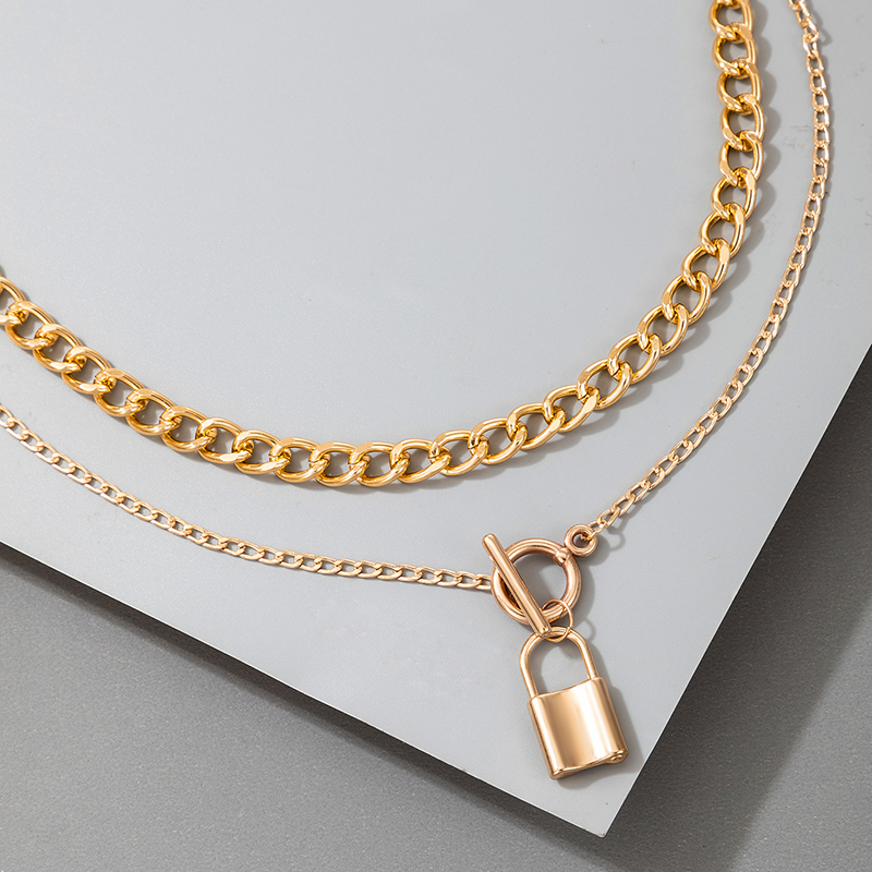 retro double-layer gold lock necklace