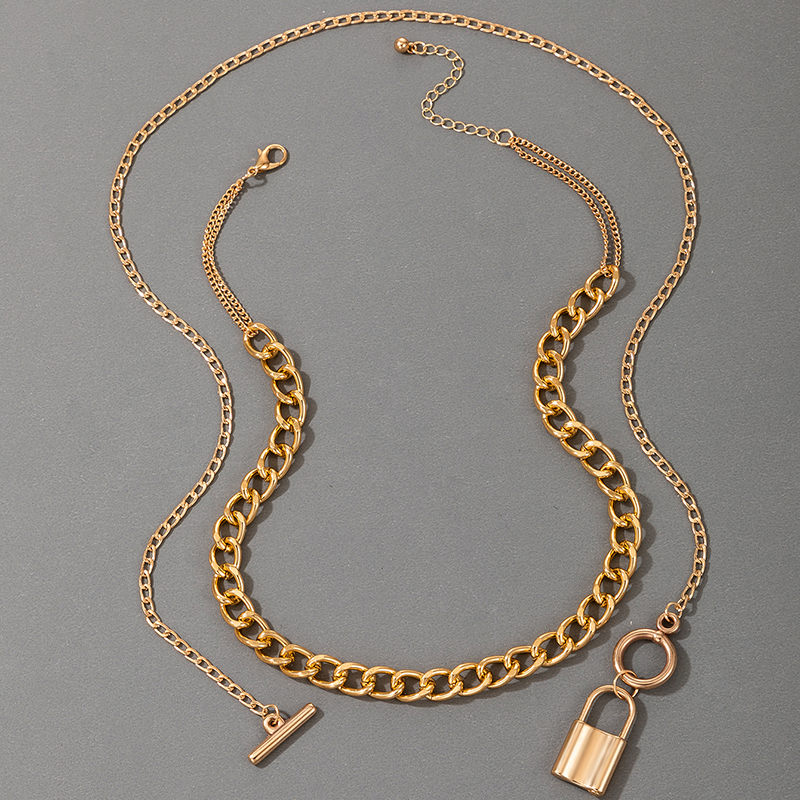 retro double-layer gold lock necklace