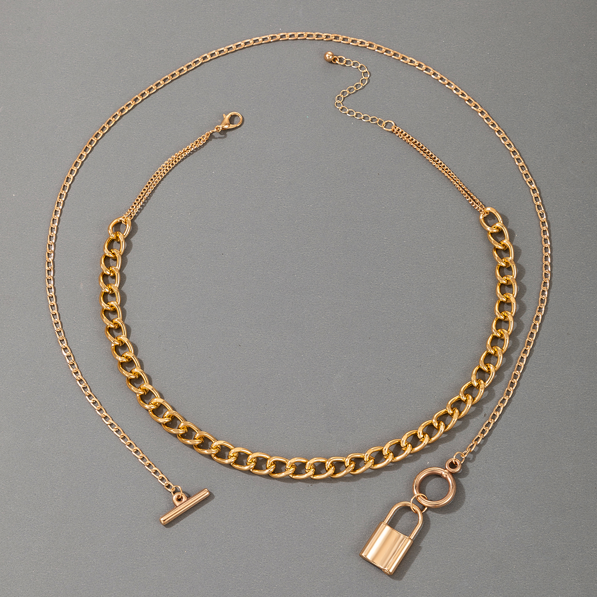 retro double-layer gold lock necklace