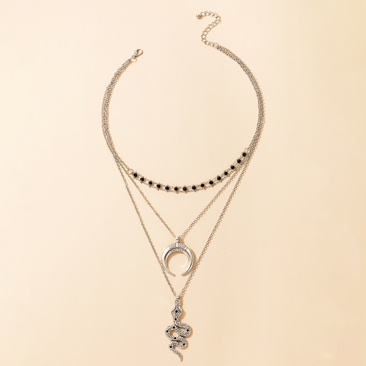 Fashion retro crescent snake-shaped diamond pendant retro necklace