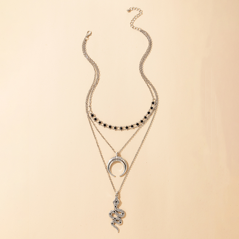 Fashion retro crescent snake-shaped diamond pendant retro necklace