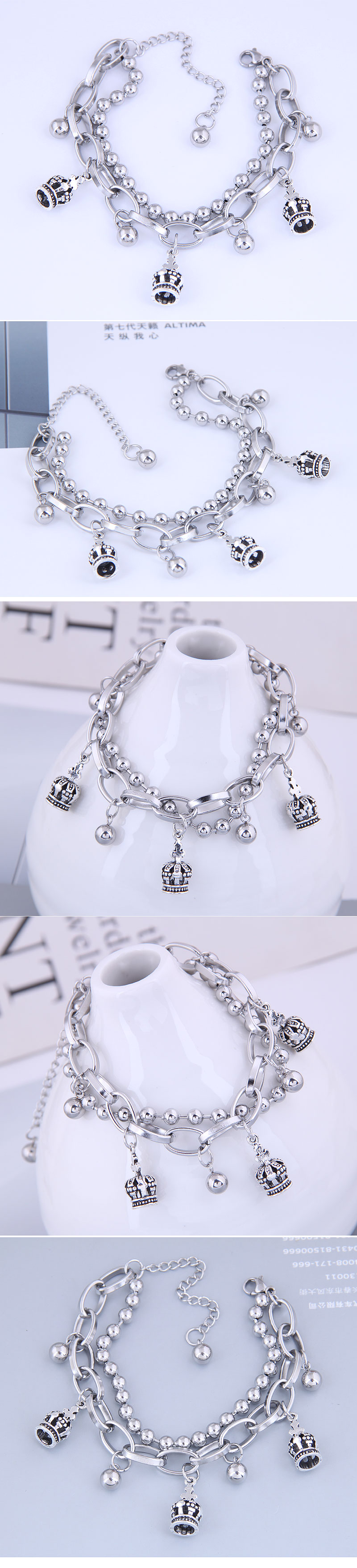 Koreanische Mode HipHop einfache Edelstahl Perlen Krone Armbandpicture1