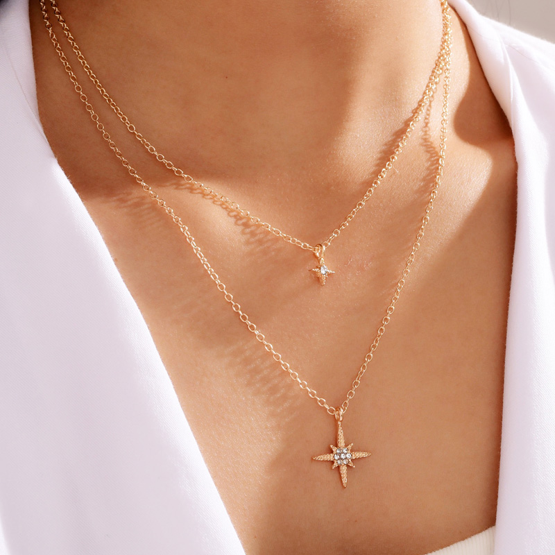 simple diamond cross double necklace