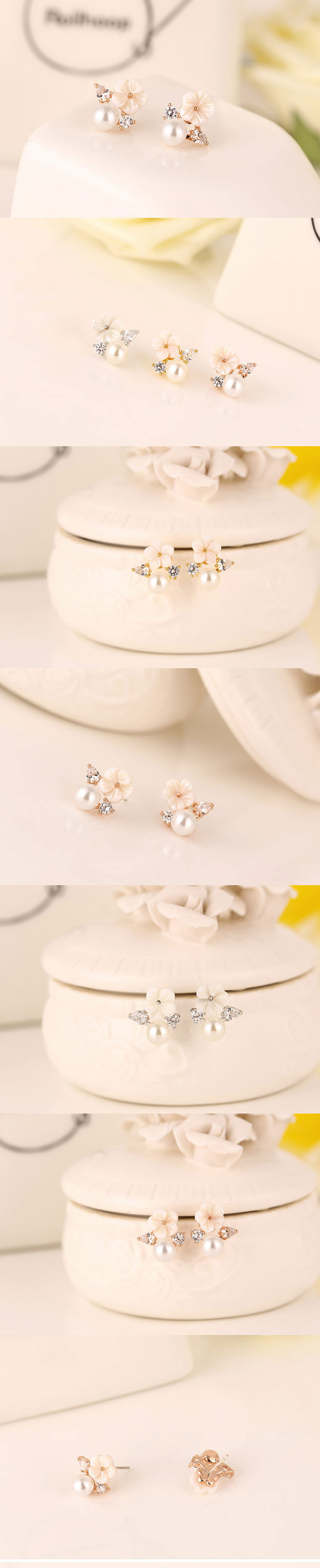 fashion sweet OL shell flower zircon earringspicture1