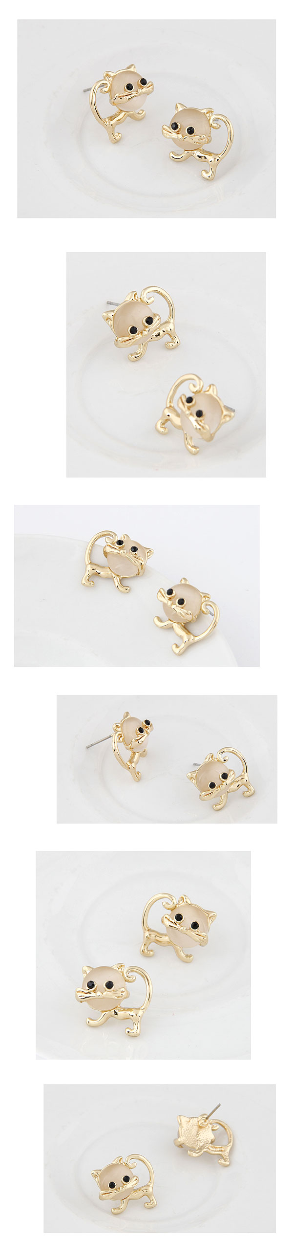 Korean fashion sweet opal cute cat personality flash diamond earringspicture1