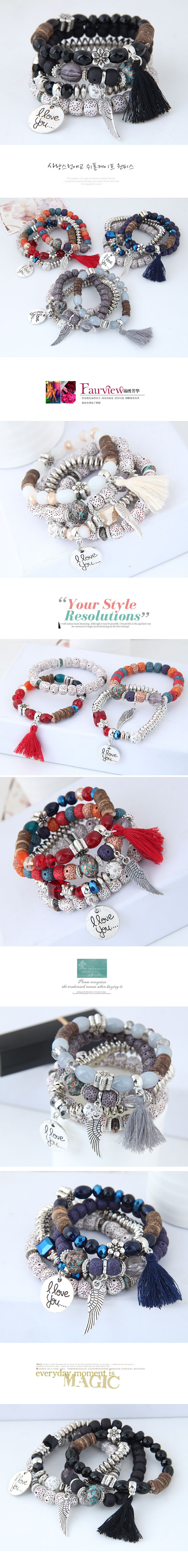 Simple Wild Disc Love Wings Tassel Personality Bead Temperament Multi-layer Bracelet