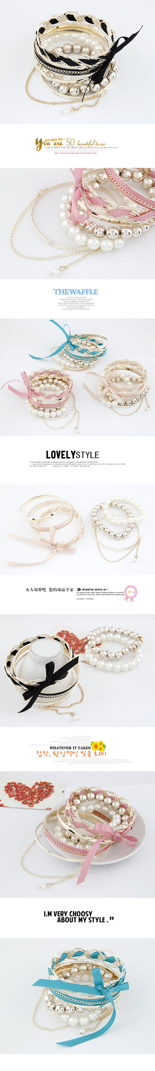 Fashion bracelets Korean fashion temperament bow multilayer pearl bracelet