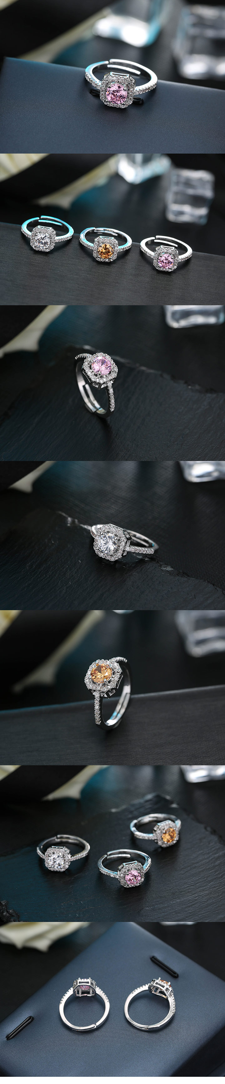 Korean fashion sweet zircon square diamond ringpicture1