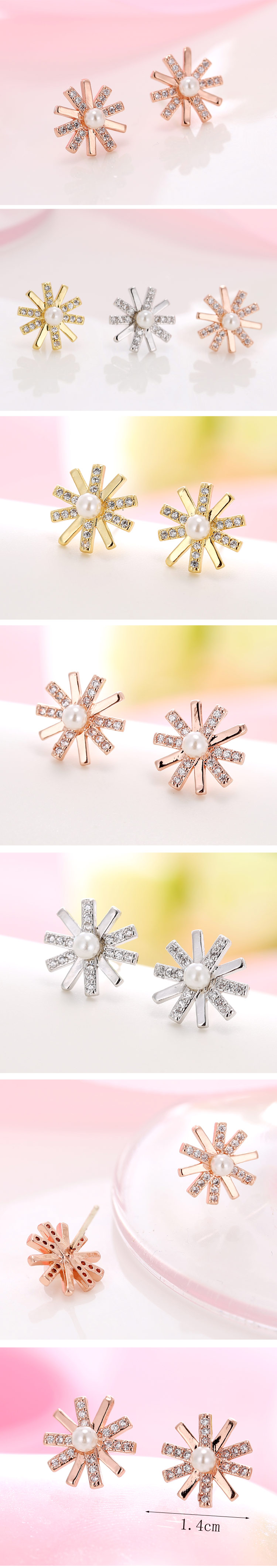 Fashion jewelry Korean Sweet OL Sun Flower Zircon Stud Earringspicture1