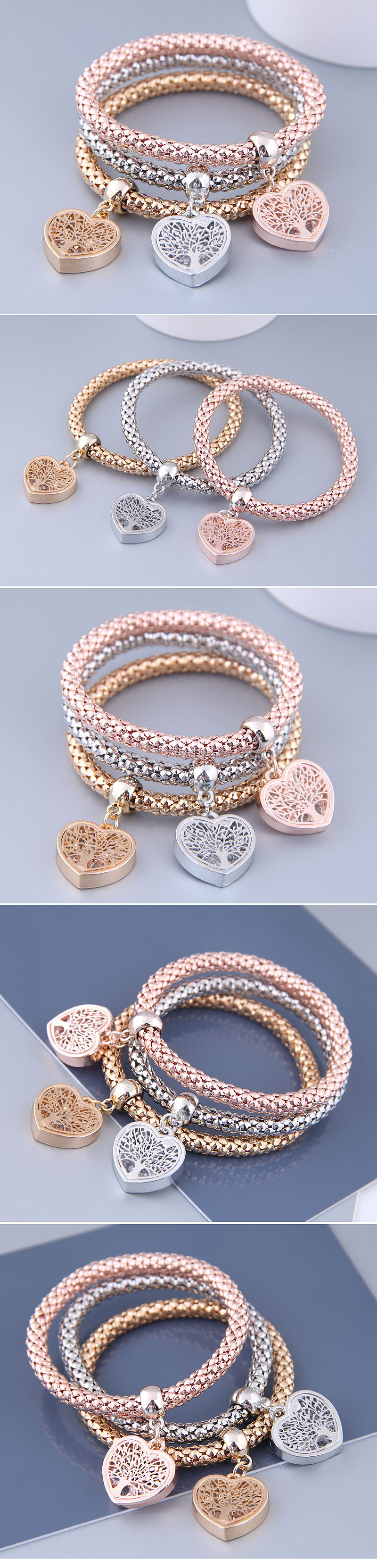 Fashion jewelry simple three-color love pendant three-color corn chain multi-layer bracelet