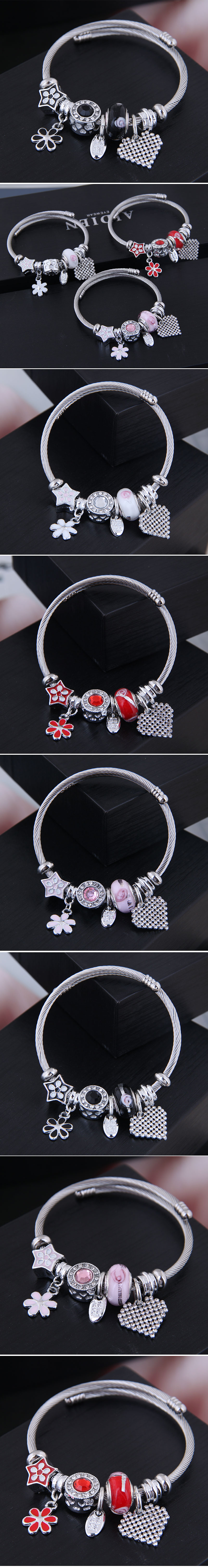 Fashion metal wild simple flowers bright love pendant multi-element accessories personalized bracele