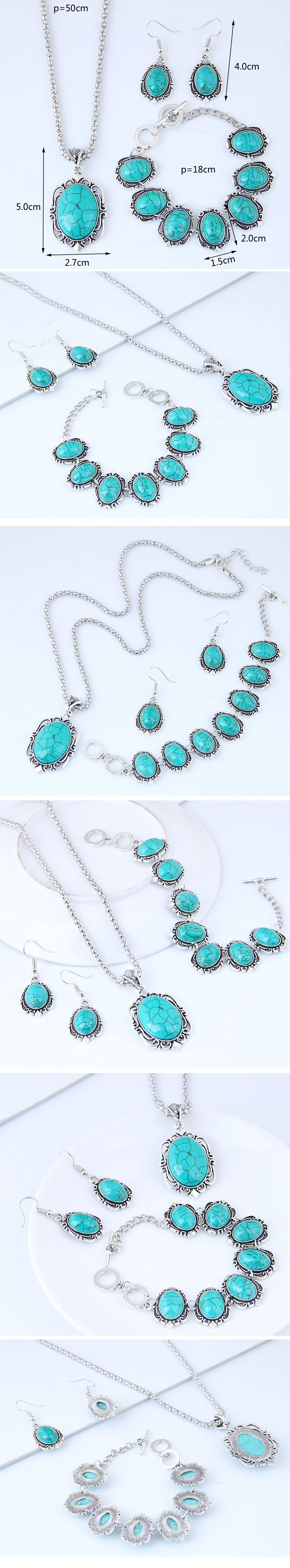 Metal Inlaid Turquoise Simple Necklace Earring Bracelet Set