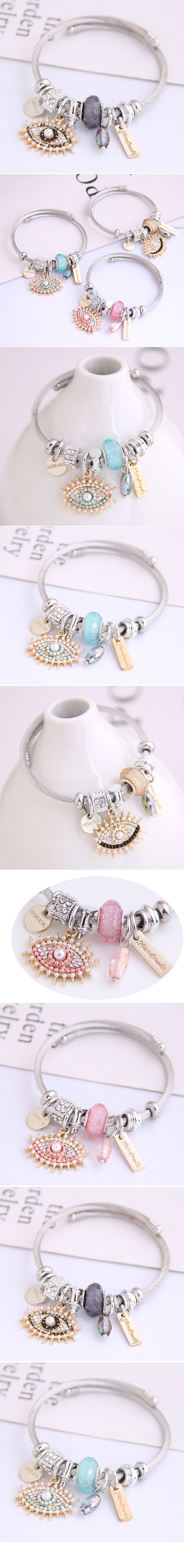 Stylish Metal Devilu0027s Eye Simple Water Drop Pendant Multi-Element Accessories Bangle