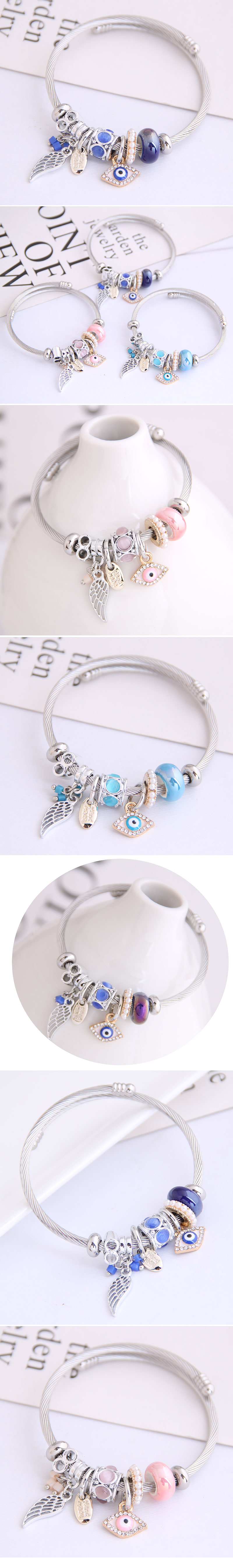 Fashion Metal Angel Wings Demon Eye Pendant Multi-Element Accessories Bangle