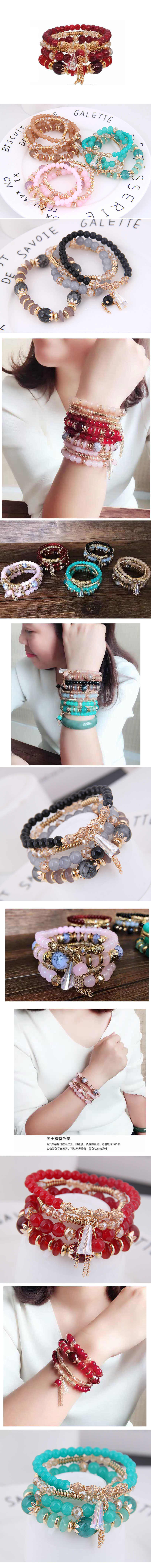 Korean fashion simple crystal bead multi-layer female bracelet