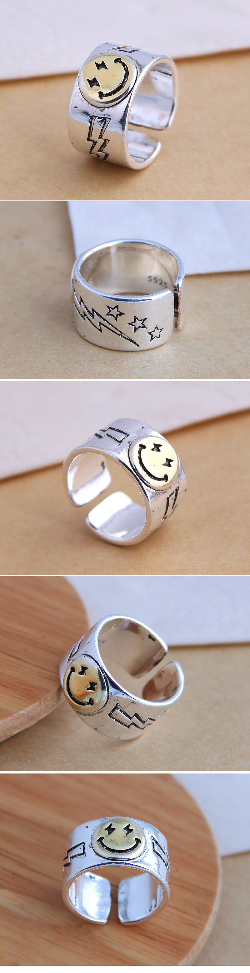 Fahsion jewelry fashion retro smiley exaggerated open ring wholesale