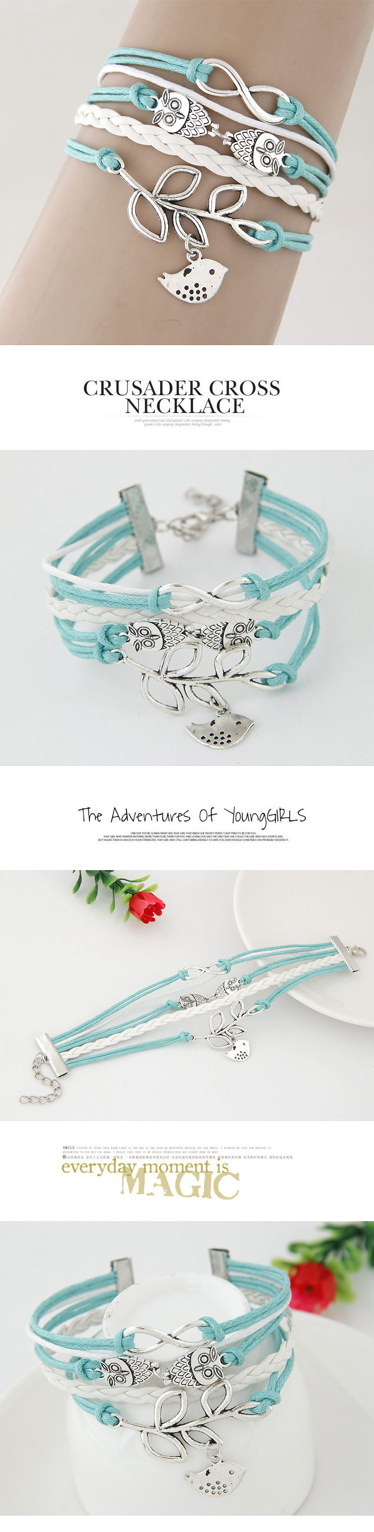 Creative branches and leaves bird owl handmade multi-layer braided bracelet yiwu nihaojewelry wholes