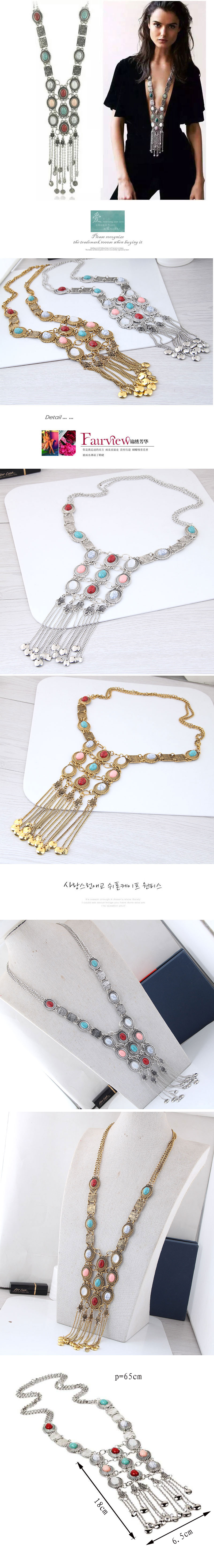 Metal simple boho style exaggerated accessories tassel long necklace yiwu nihaojewelry wholesale