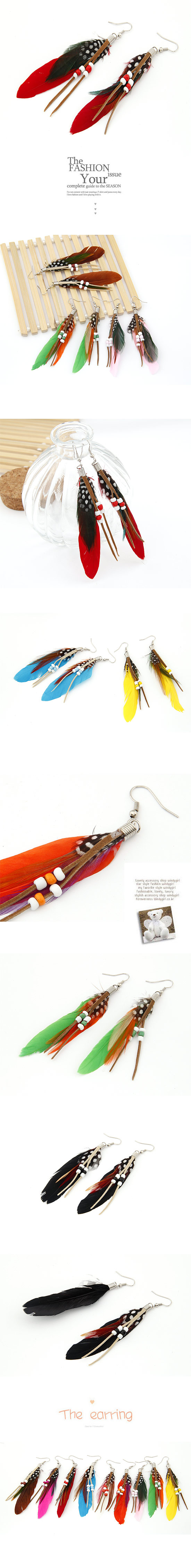 Korean fashion beaded feather earrings nihaojewelry wholesalepicture1