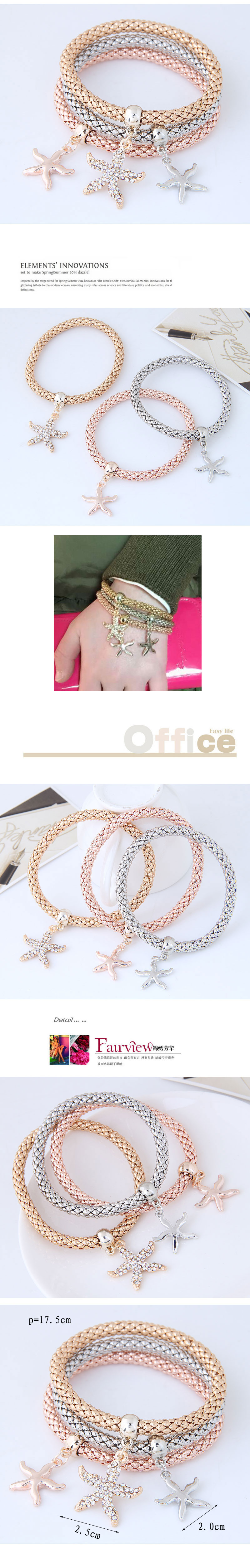 Fashion tricolor starfish pendant bracelet nihaojewelry wholesale simple corn chain multi-layer brac