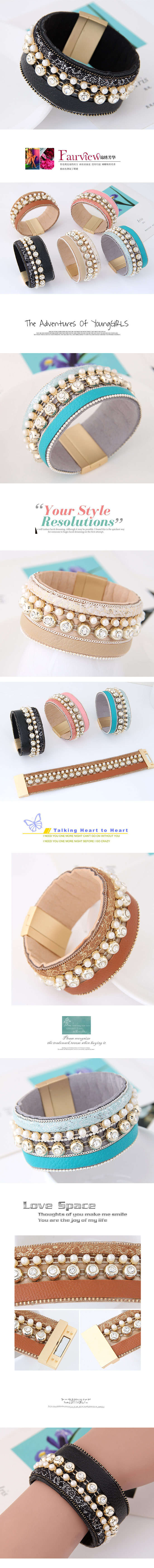 new trend metal gorgeous flash diamond pearl multilayer leather wild temperament fashion magnetic buckle bracelet wholesale nihaojewelrypicture1