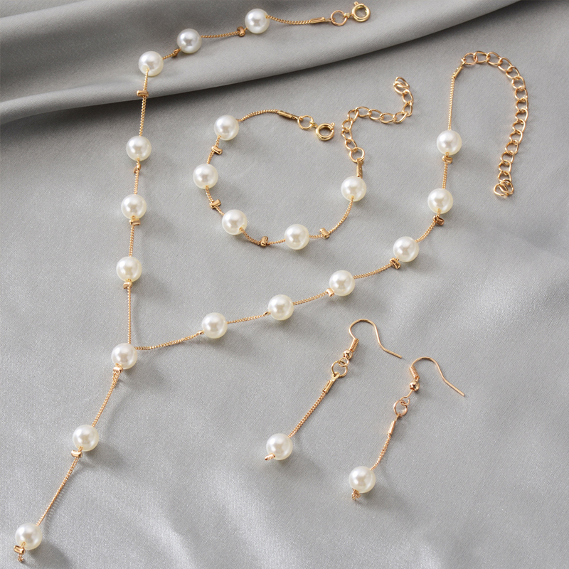 fashion women's pearl necklace earrings bracelet set sweet OL elegant ...