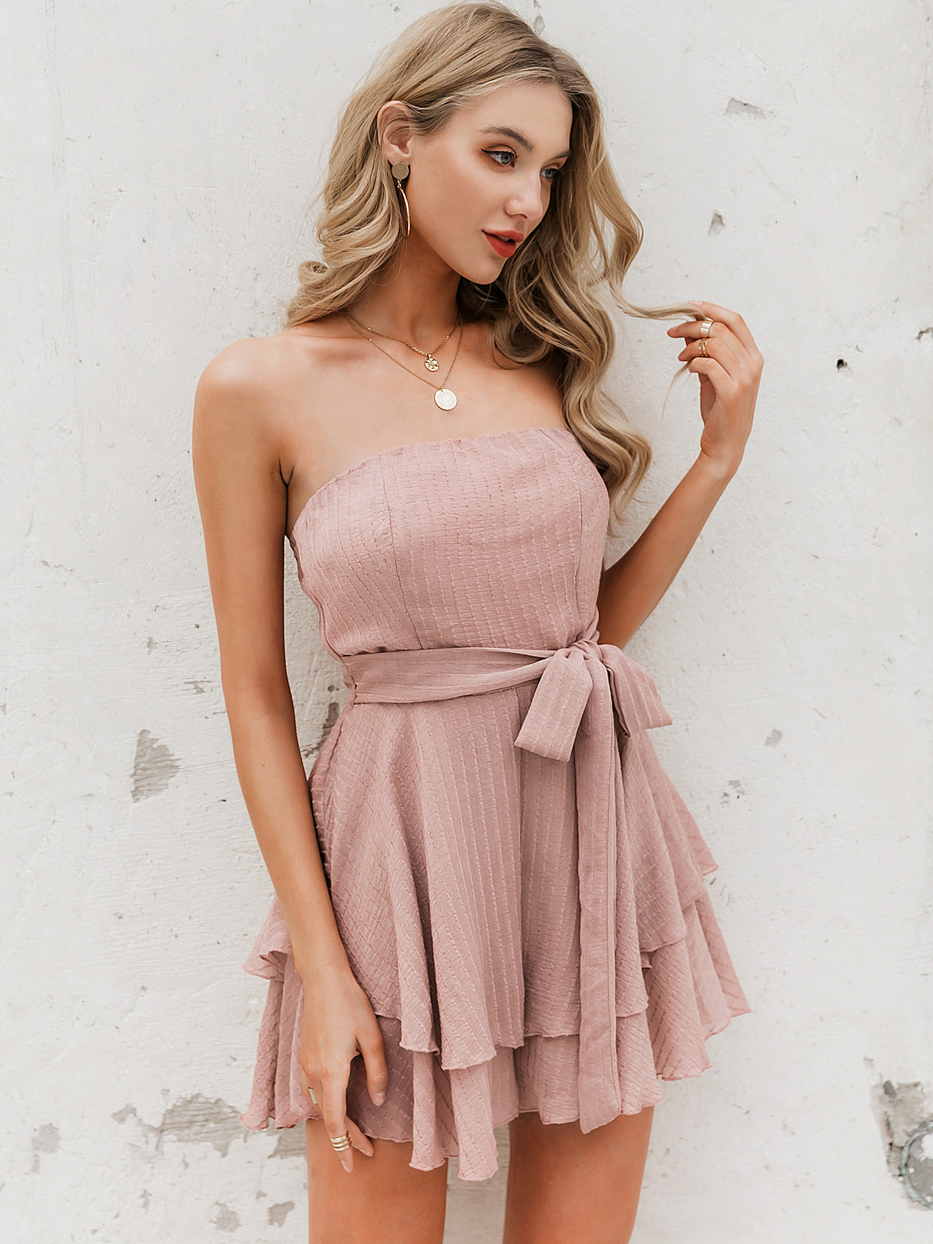 summer fashion new slim sexy off the shoulder pink dress for women wholesale  NHDE230734picture2