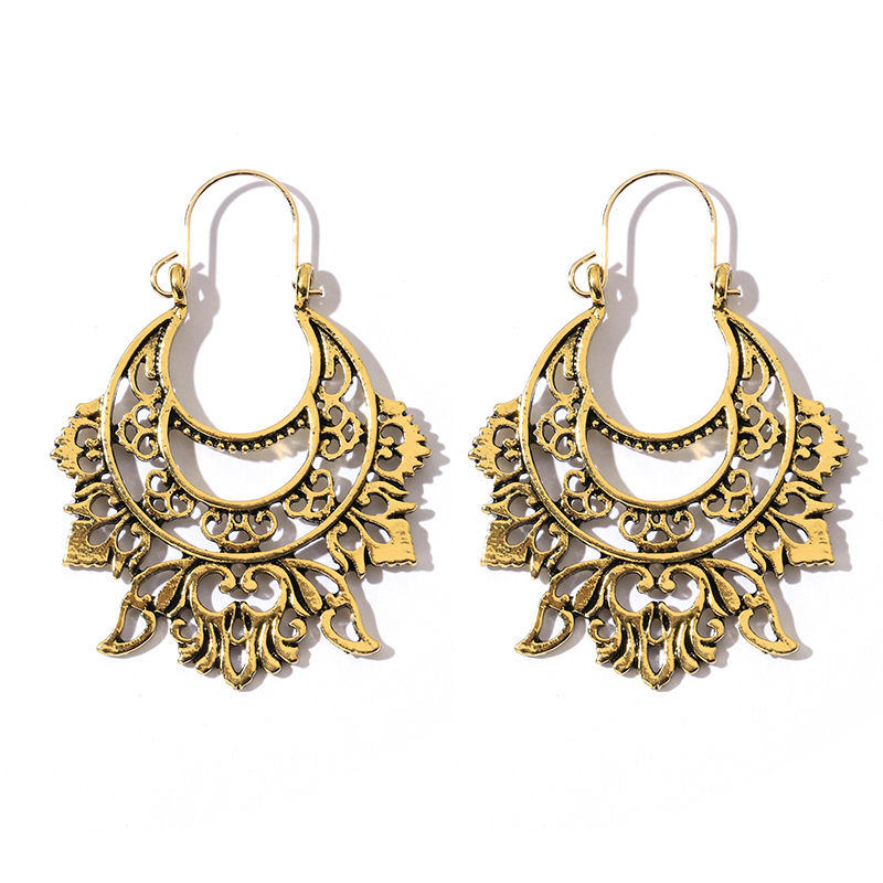 Retro ethnic style earrings fashion allmatch alloy geometric hollow gold exaggerated long earrings wholesale nihaojewelrypicture5