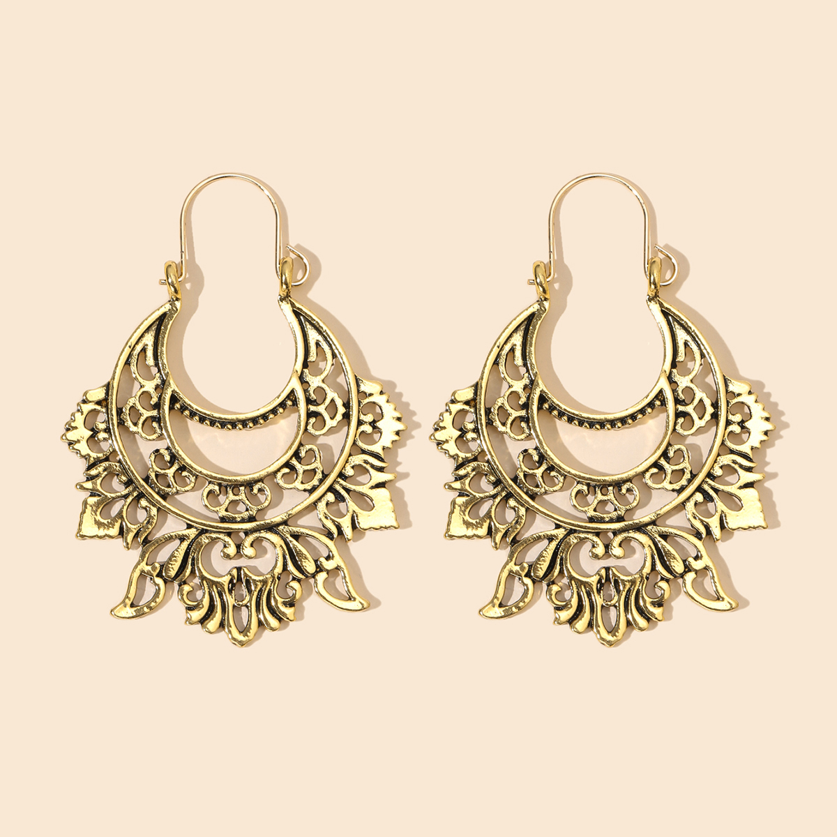 Retro ethnic style earrings fashion allmatch alloy geometric hollow gold exaggerated long earrings wholesale nihaojewelrypicture6