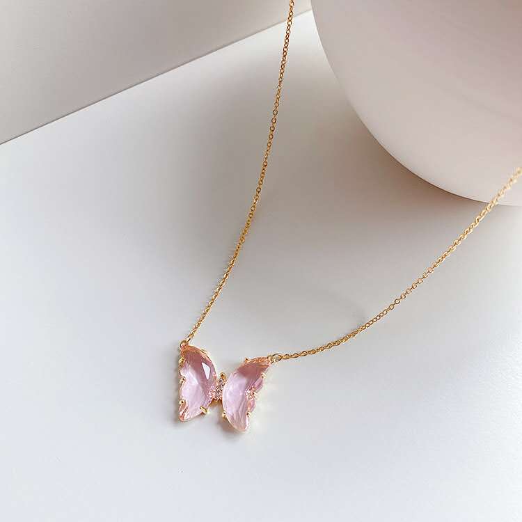 transparent crystal glass butterfly necklace earring necklace set wholesale nihaojewelry