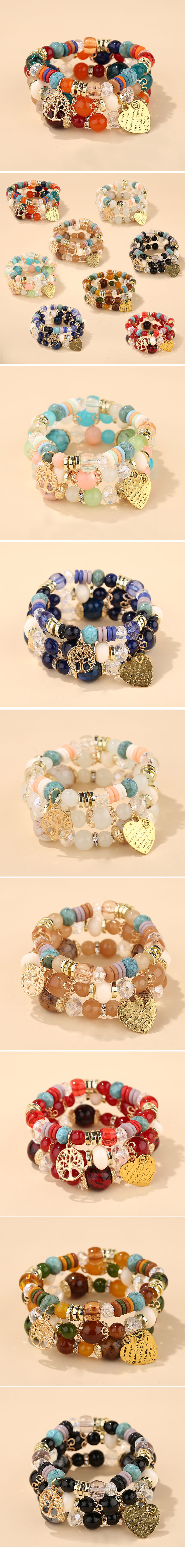 Fashion trend concise  versatile metal peach heart pendant candy beads multilayer alloy braceletpicture1