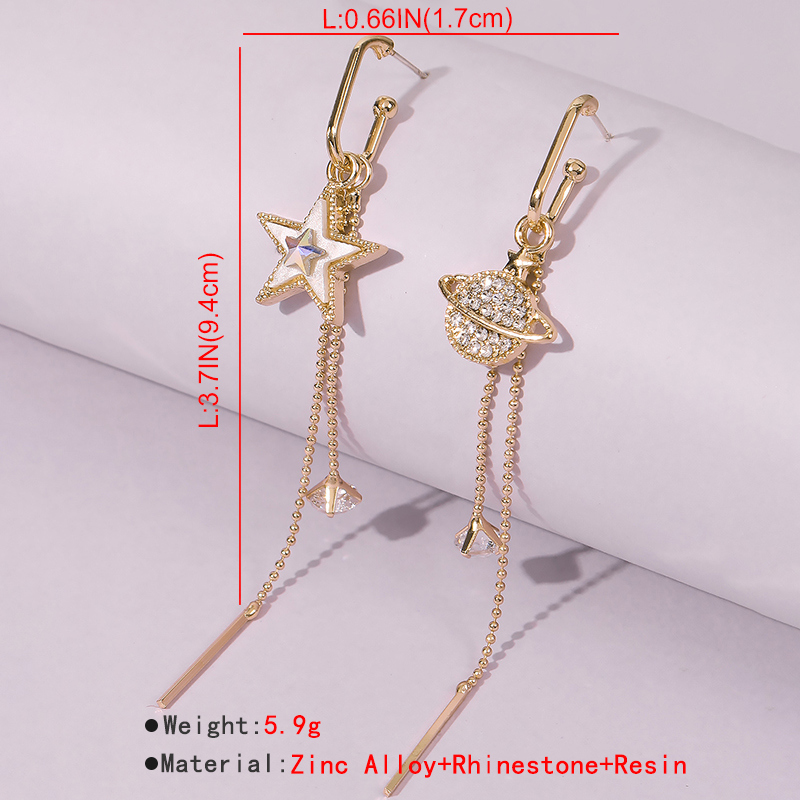 asymmetric star and moon long tassel earrings wholesalepicture1