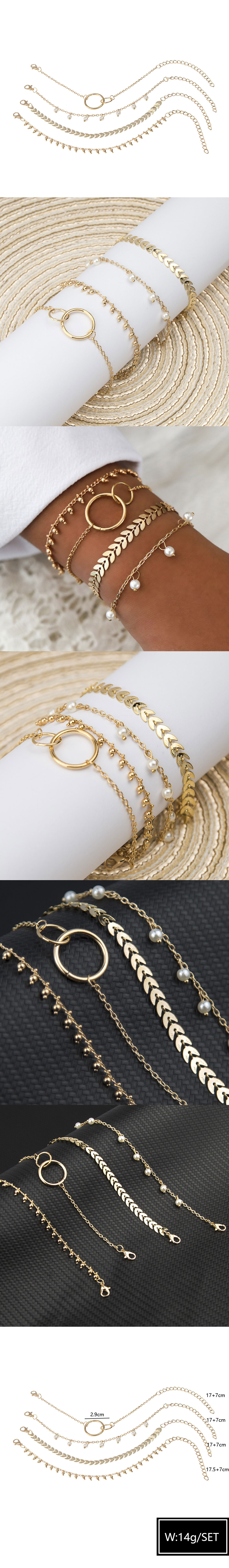 metal simple gold and white bead four-piece combination bracelet wholesale