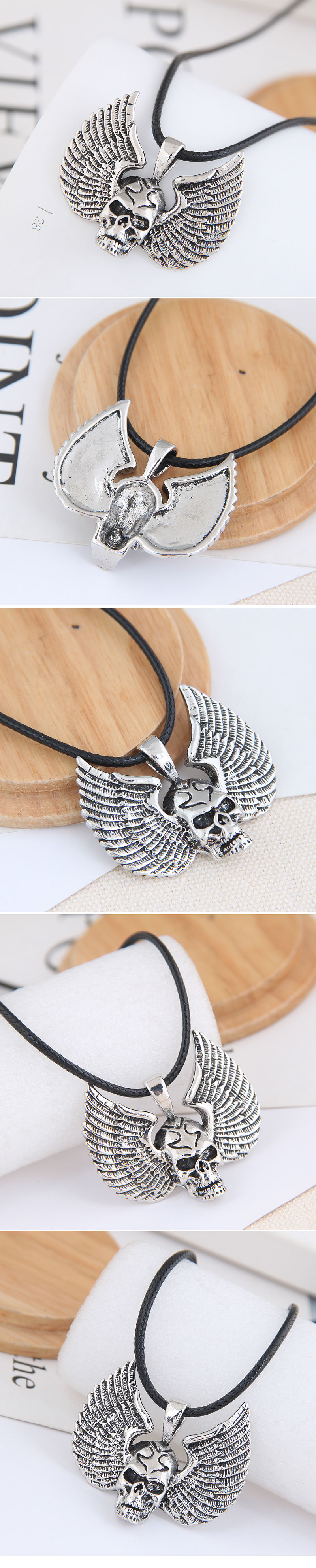 New fashion retro simple skull wings exaggerated alloy necklace wholesalepicture1