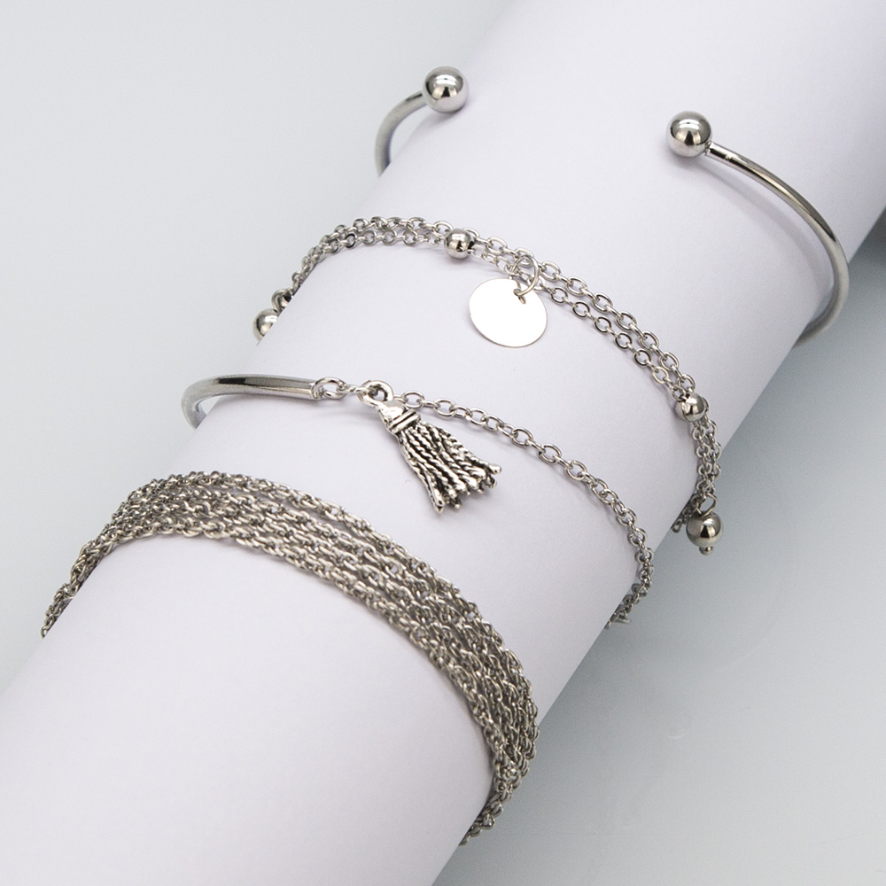 Bracelet  pampilles en argent brillant simple personnalit multicouche bracelet  disque  chanepicture3