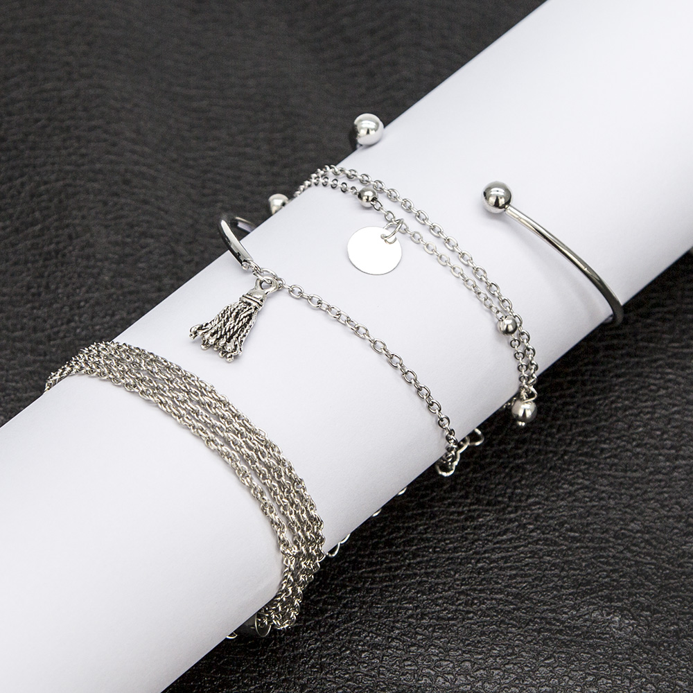 Bracelet  pampilles en argent brillant simple personnalit multicouche bracelet  disque  chanepicture4