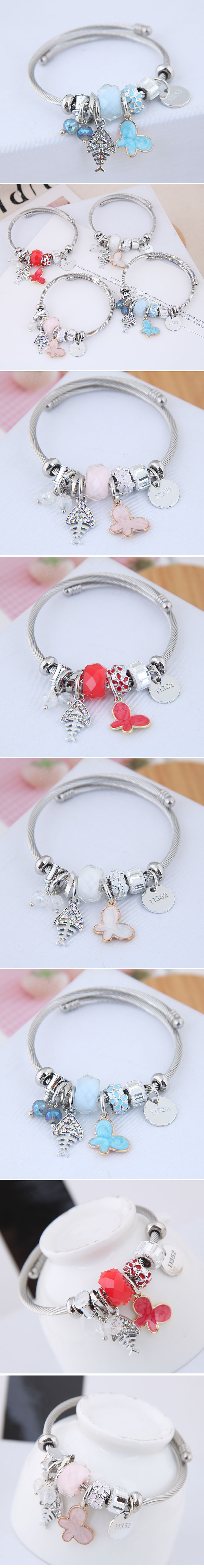 fashion diamond fish bone butterfly multi-element bracelet