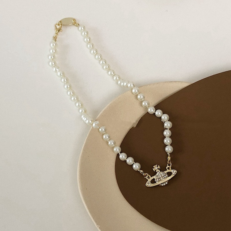 Fashion Saturn pearl clavicle chain hipster necklace