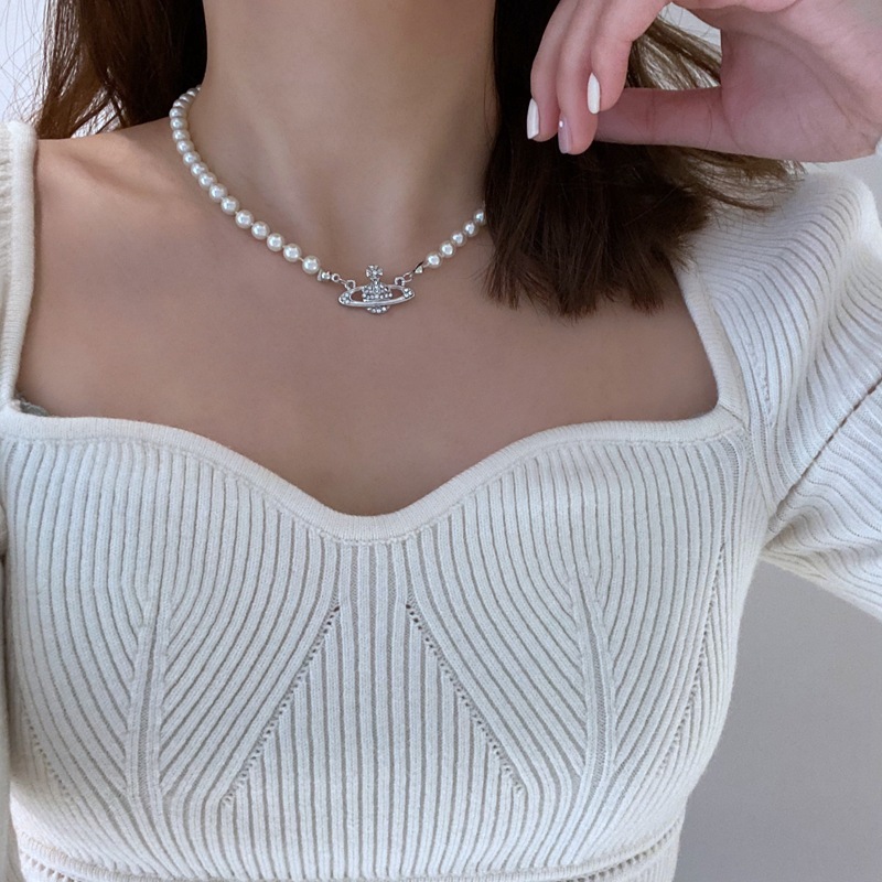 Fashion Saturn pearl clavicle chain hipster necklace